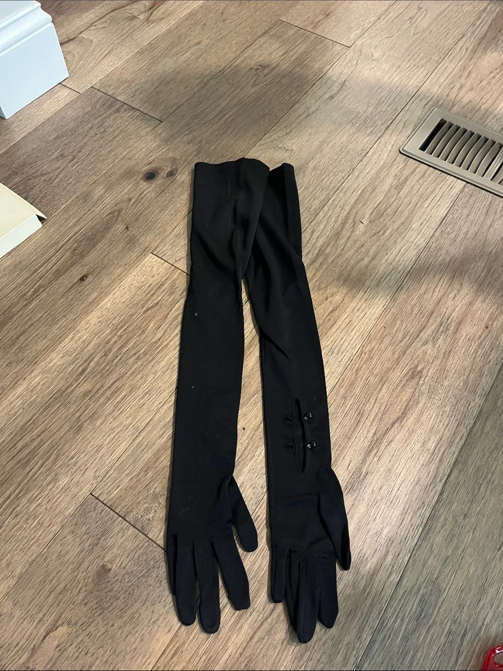 Real kid Long Black Opera Gloves with Button Detail size 6